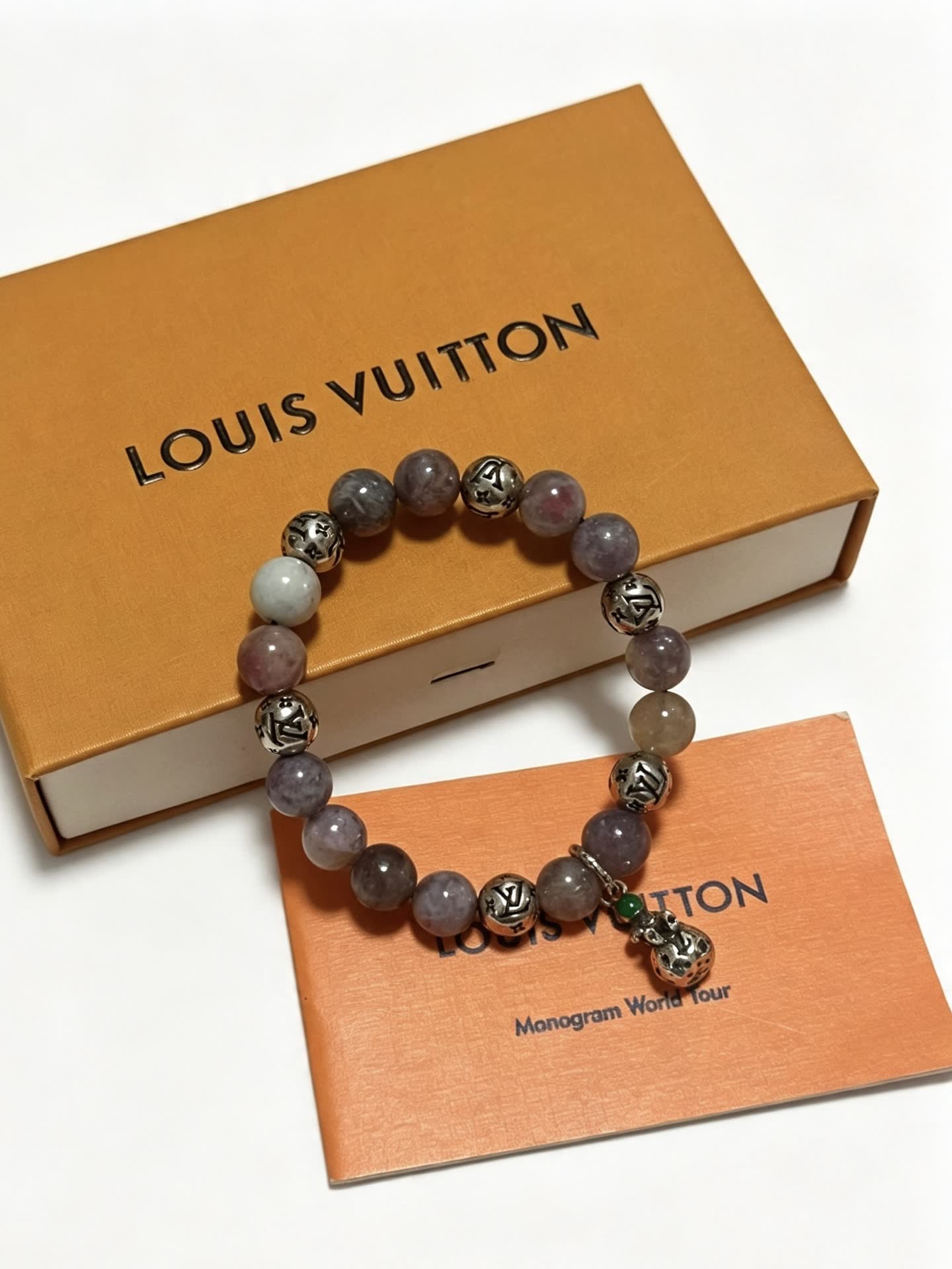 Louis Vuitton Beaded Bracelet with Silver Beads and Charm Louis Vuitton Beaded Bracelet with Silver Beads and Charm